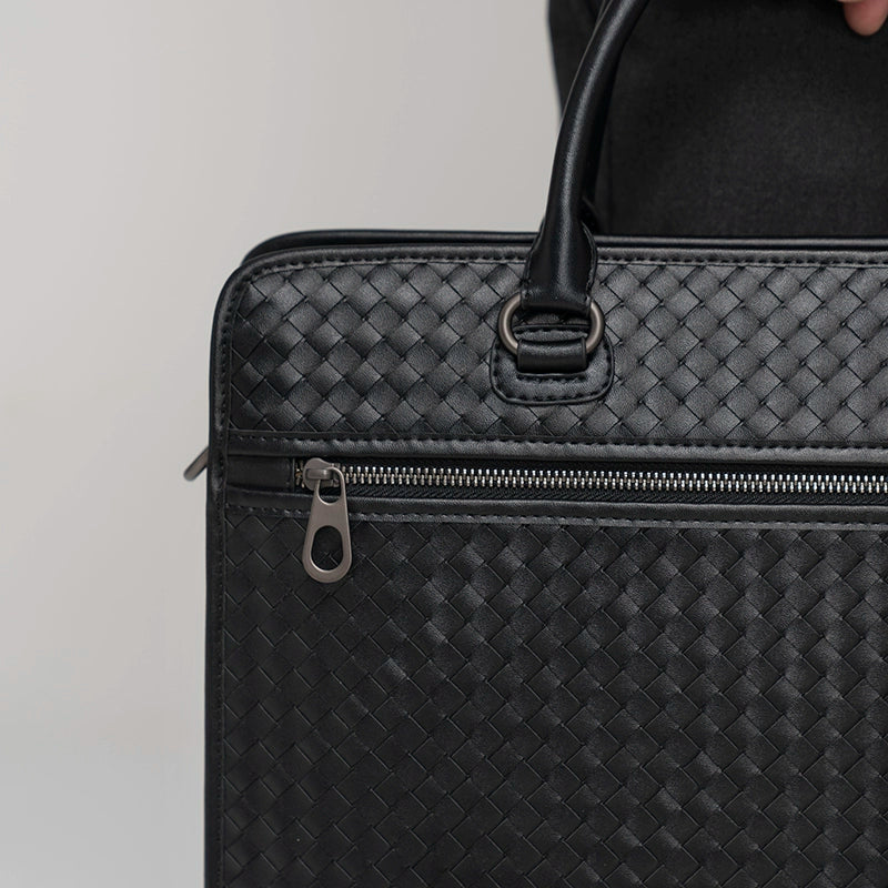 x&bv公文包男商务手提包男士真皮电脑包牛皮编织男包单肩斜挎包大