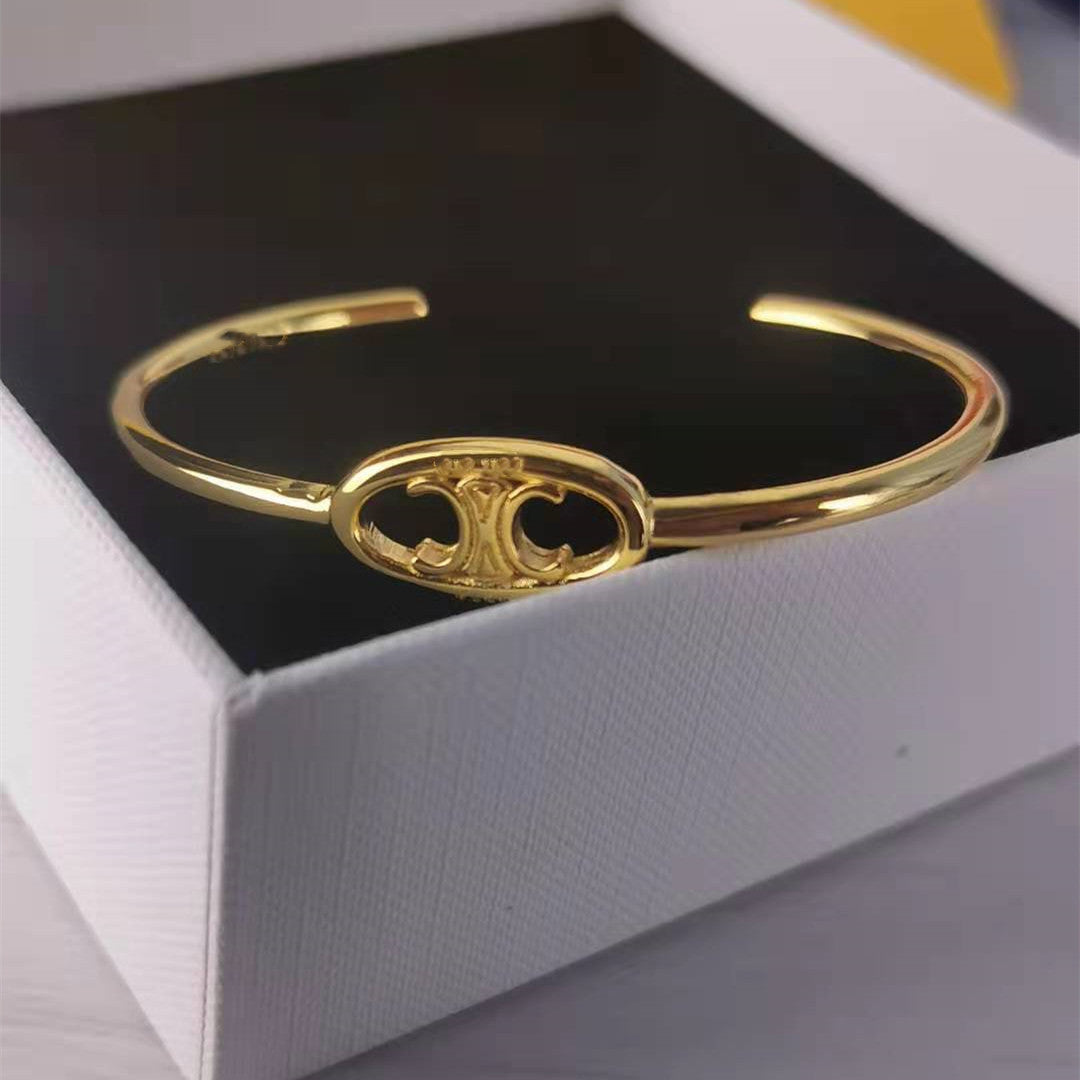 赛家2021新款凯旋门手镯雕刻镂空图案简约时髦开口可调节手环