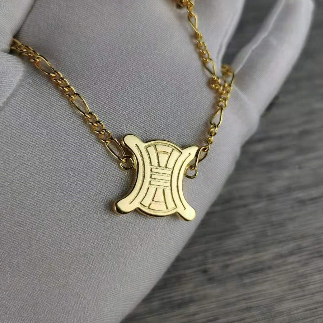 赛家新款凯旋门项链女时尚复古个性花纹锁骨链女凯旋门同款耳钉