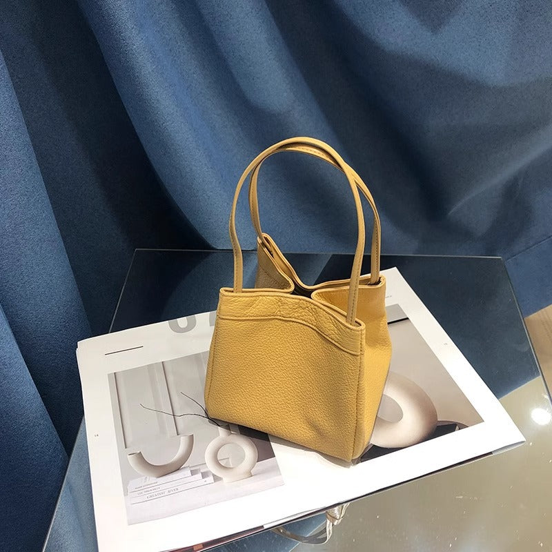 新中式国风晕染菜篮子包牛皮绸缎锦囊包手提包女单肩斜挎包水桶包