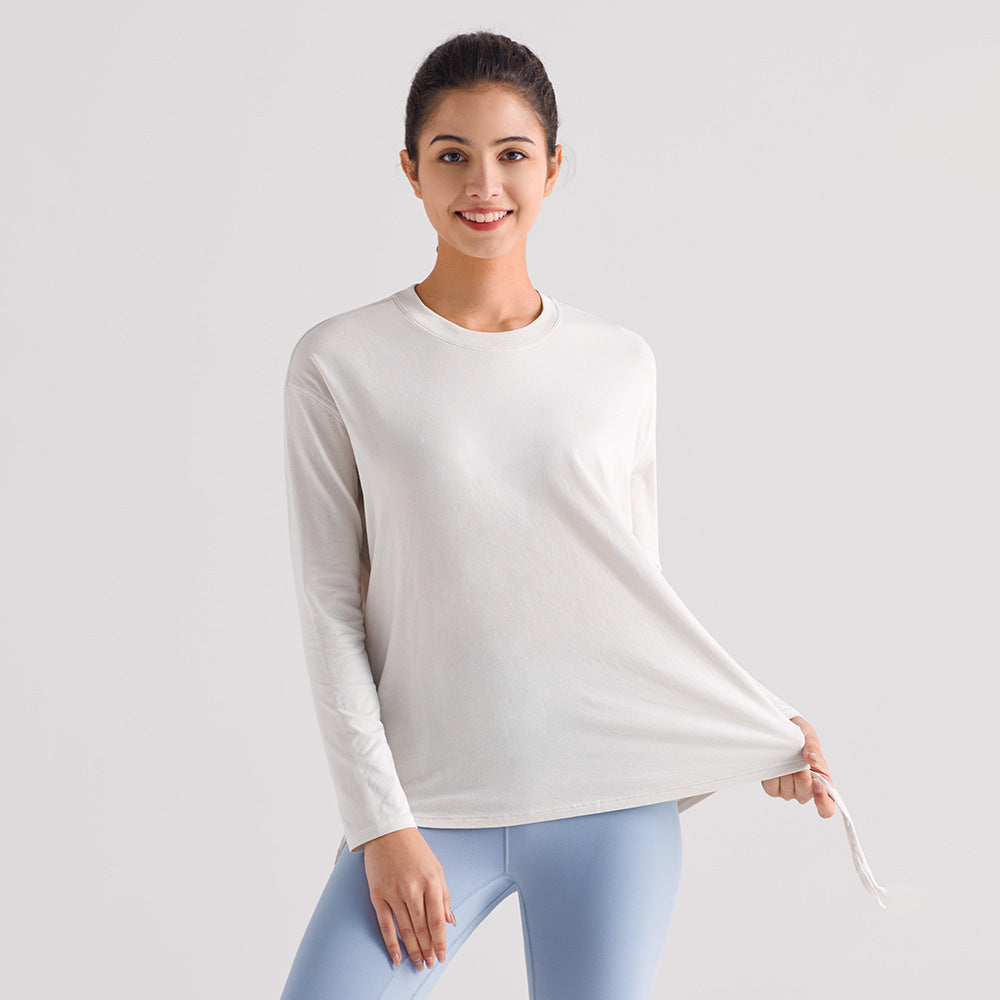 宽松抽绳运动上衣女透气速干健身T恤防晒跑步瑜伽服长袖休闲罩衫