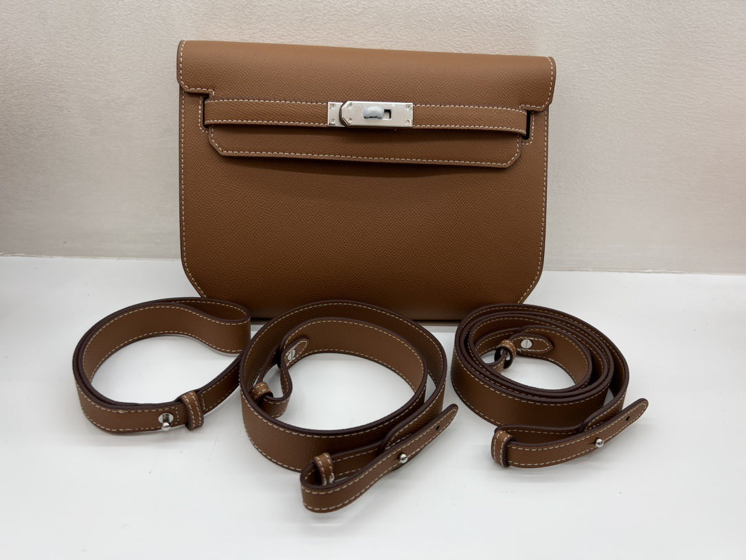 2023新款手掌纹牛皮凯莉包腋下包女单肩斜挎包复古通勤跳舞包真皮