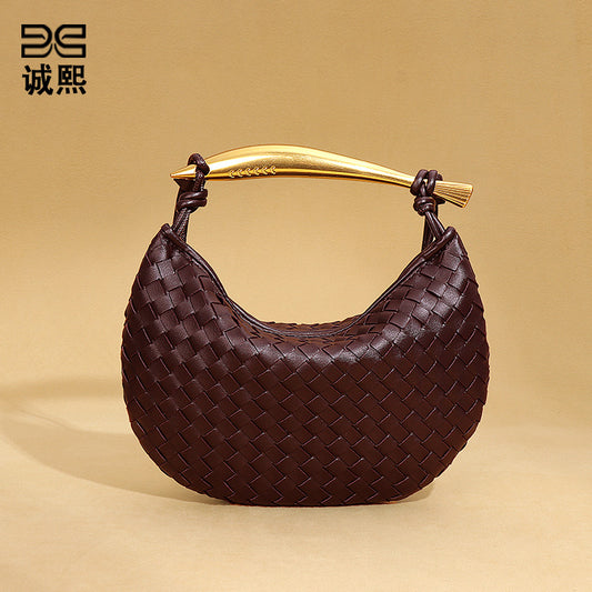 外贸新品纯色饺子包手工编织包半月沙丁鱼手提包休闲单肩斜挎女包