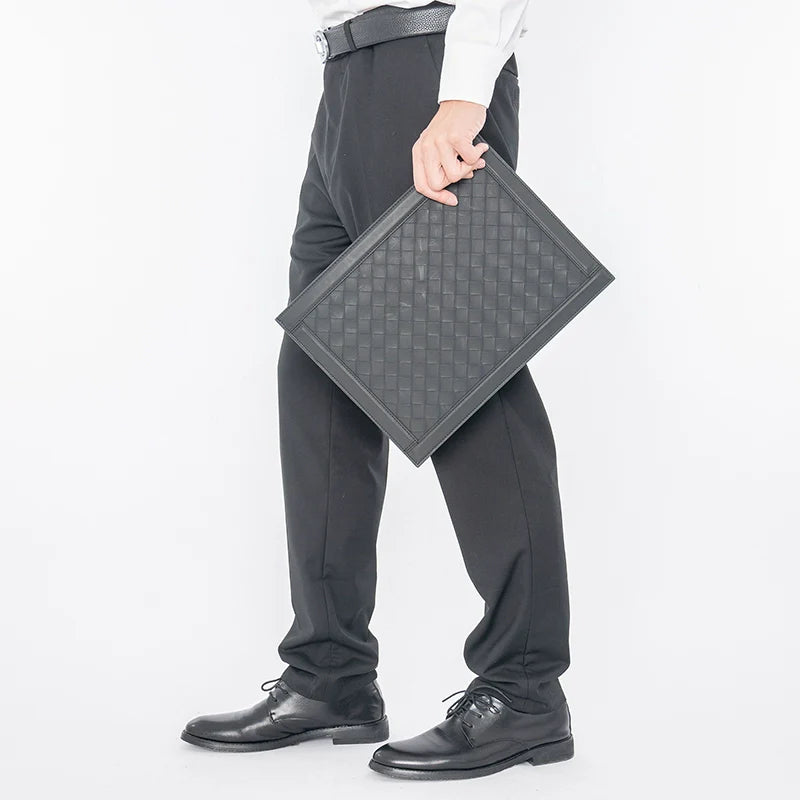 X&BV超薄特大号编织手拿包男真皮休闲大容量时尚平板ipad包手包男