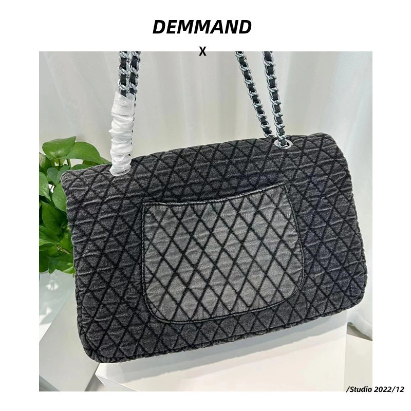 预售新款潮水墨染牛仔流浪包菱格链条包短途旅行斜挎秋冬单肩包