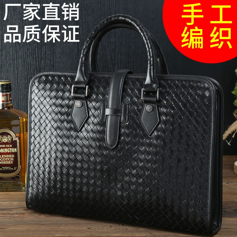 手提包男商务真皮头层牛皮编织男包单肩斜跨包2020新款男士公文包