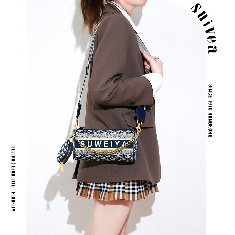 欧美复古腋下手提包2023新款潮笔筒包mini小号单肩包斜跨手拎女包