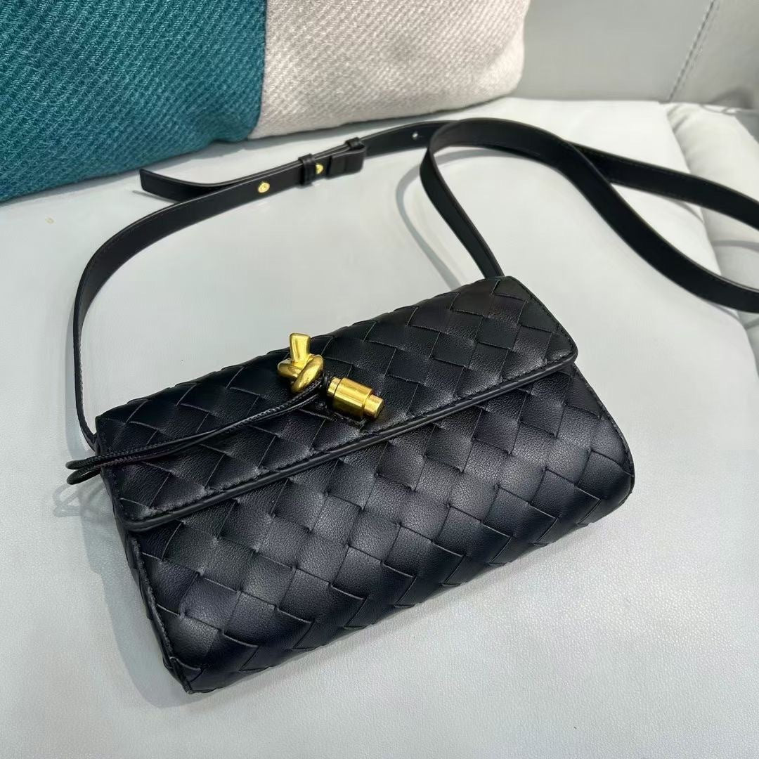 欧美时尚真皮小方包2023新款高档牛皮编织包简约单肩斜挎女士包包