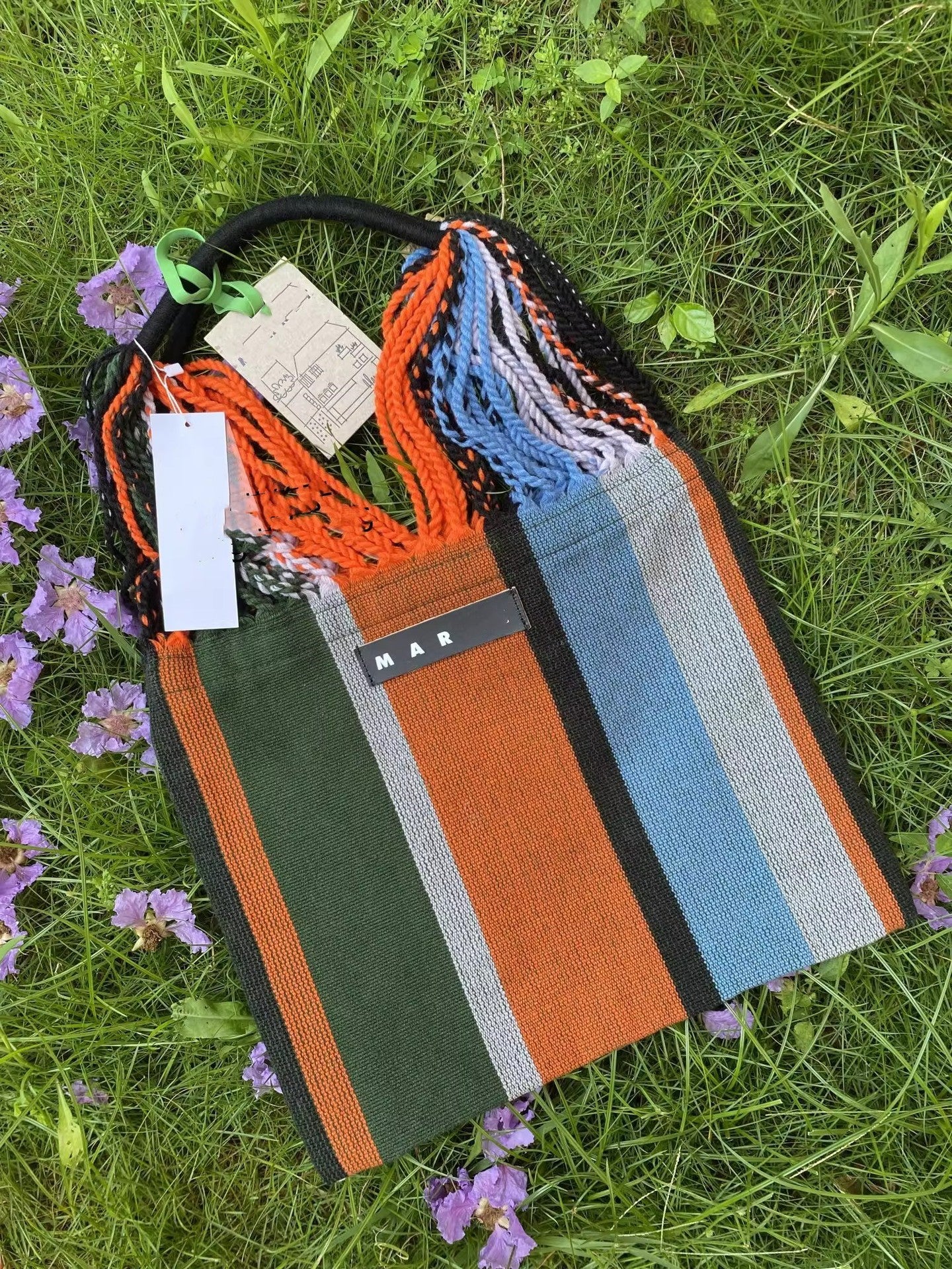 玛尼帆布吊床包针织条纹编织包大容量购物袋休闲单肩手提托特女包