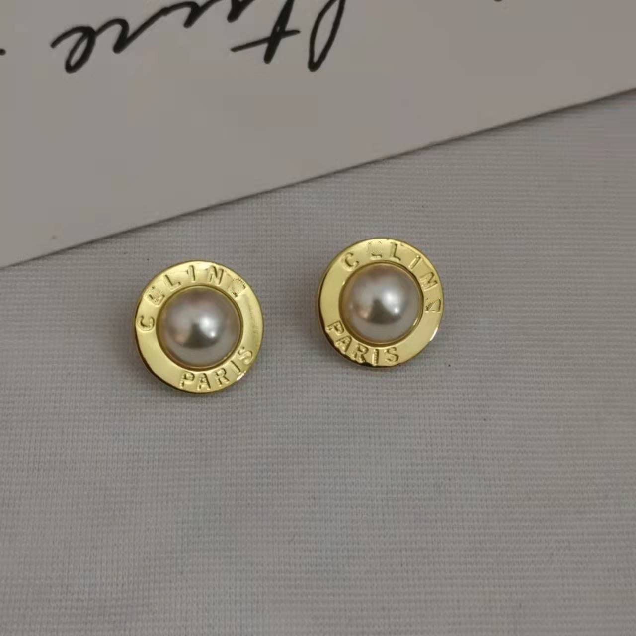赛家cel珐琅珍珠纽扣耳钉复古港风款气质同款耳环简约法式耳钉女