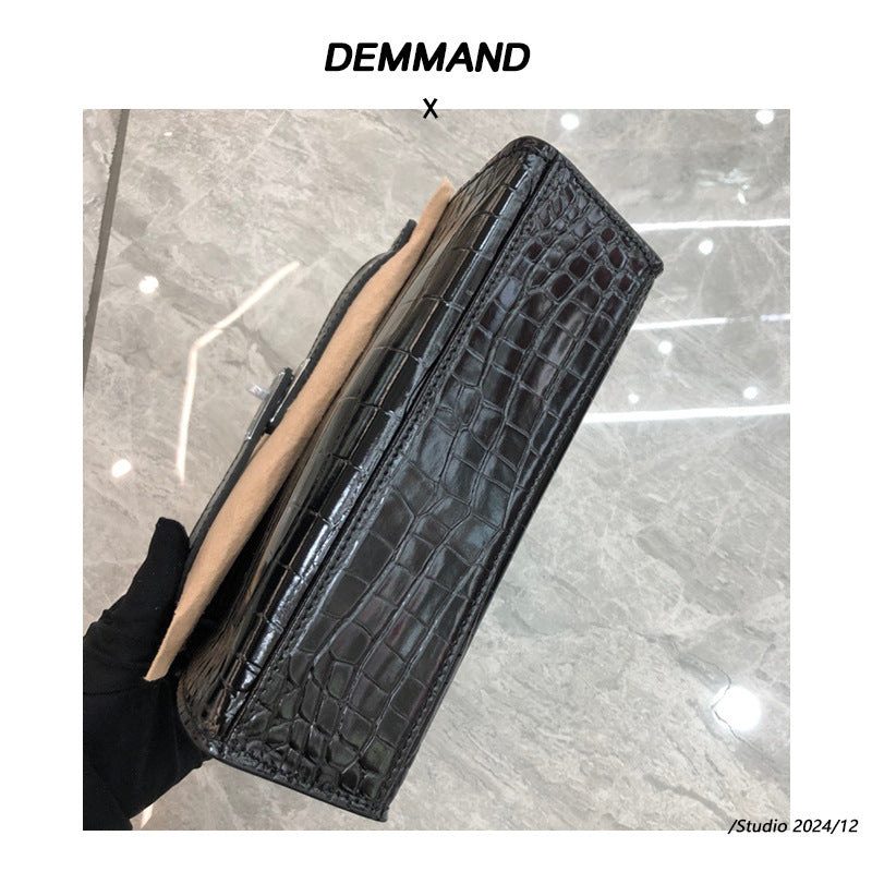2024新款真皮女包鳄鱼纹牛皮凯莉手拿包晚宴包时尚单肩斜跨包