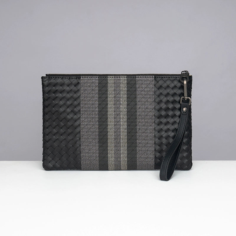 X&BV手拿包男真皮休闲潮流青年编织商务大容量信封包男手包夹包男