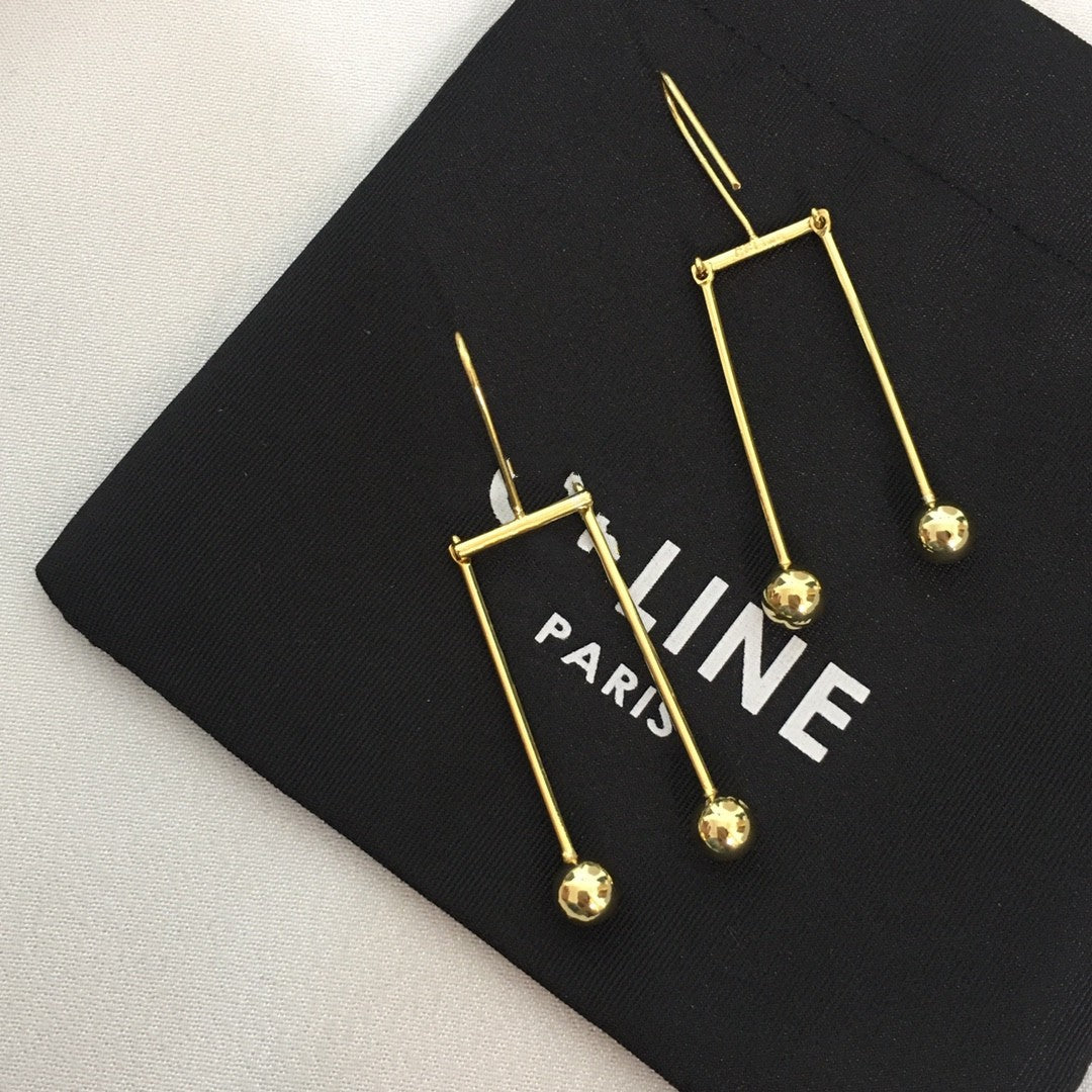 赛家21新款几何形耳环女高级感气质光面叮叮耳钩长款球形耳坠