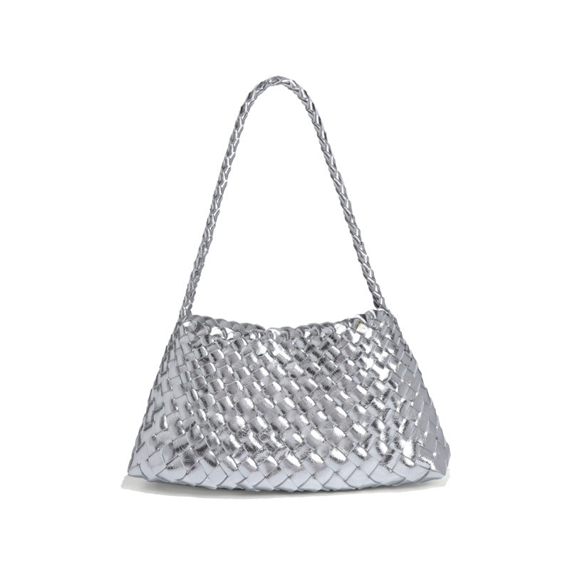 跨境热销纯色手工编织包包女高级感复古手提子母包时尚单肩腋下包