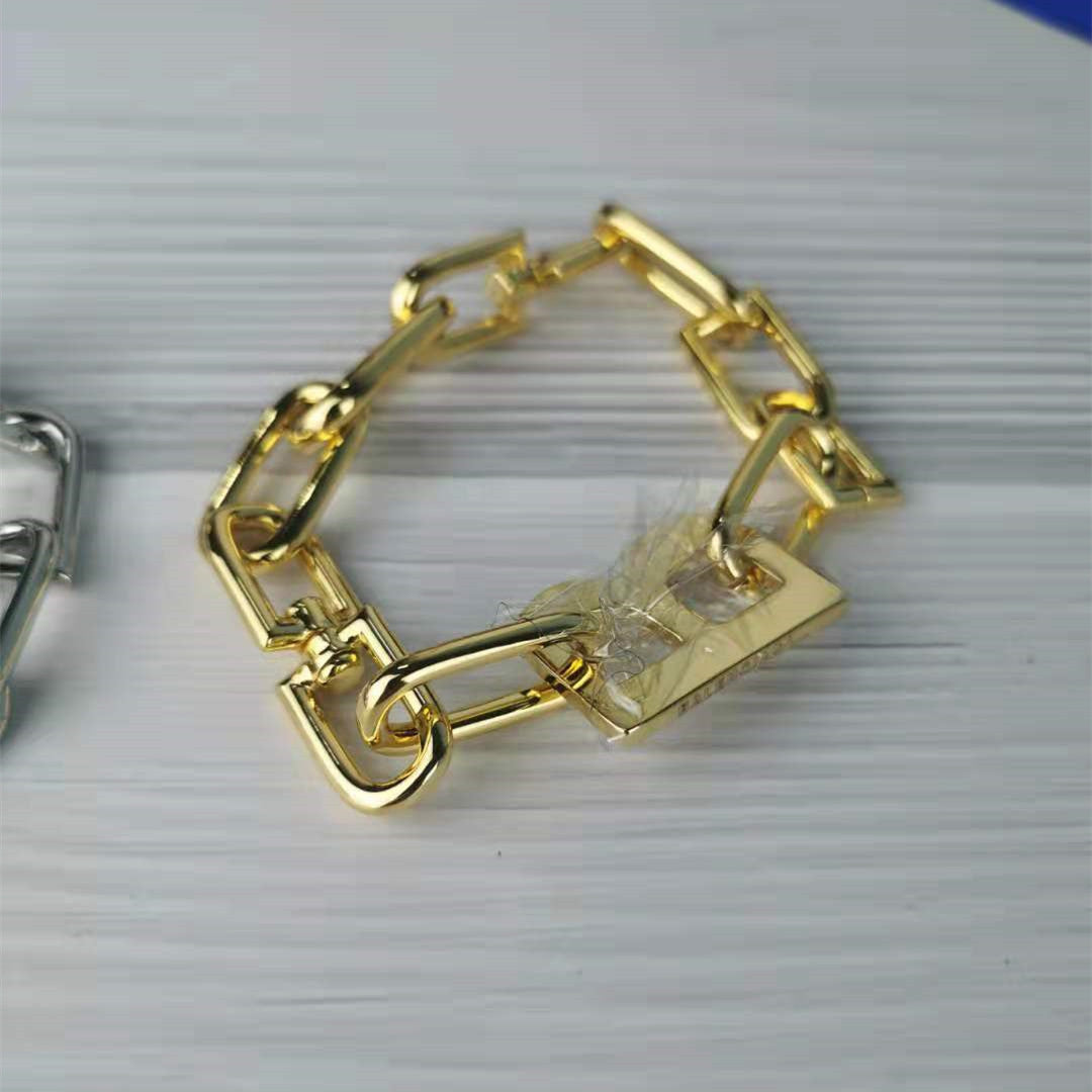 巴黎家字母B光面粗手链欧美时尚嘻哈高级感冷淡风链条情侣手链