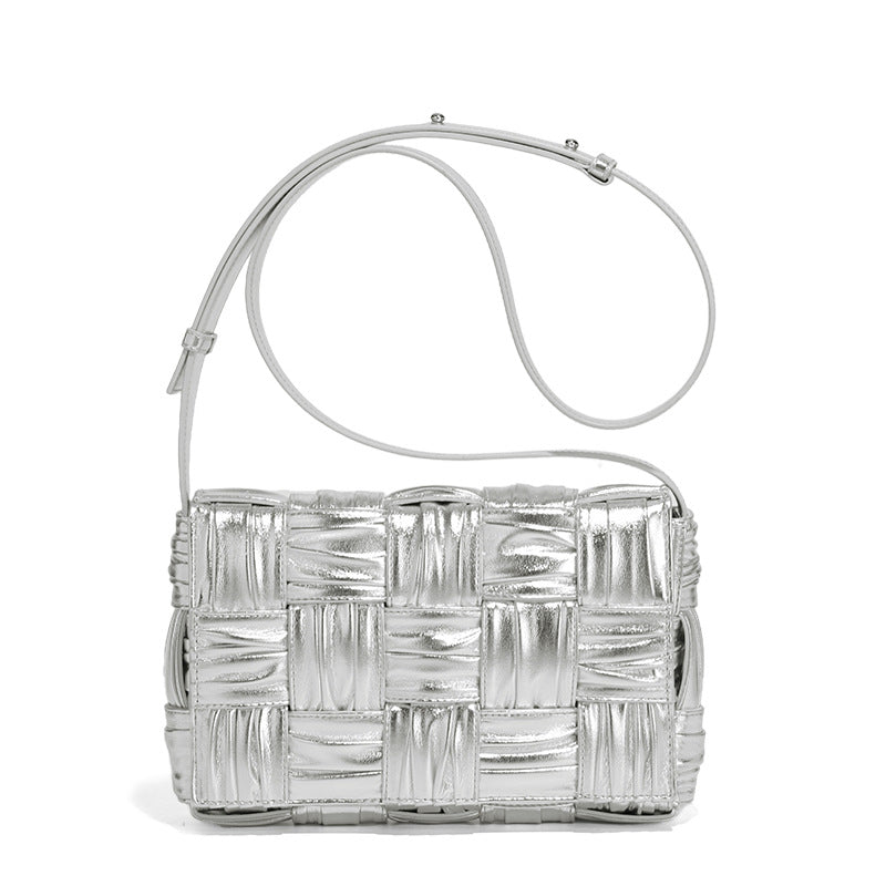 高质量工厂女包时尚百搭轻奢简约手工编织银色枕头包单肩包斜挎包