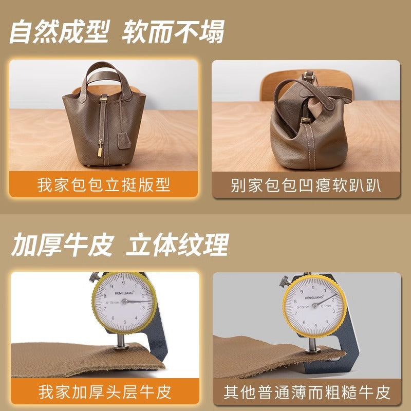 软糯头层togo牛皮真皮菜篮子女包小水桶包手提包大容量手拎包代发