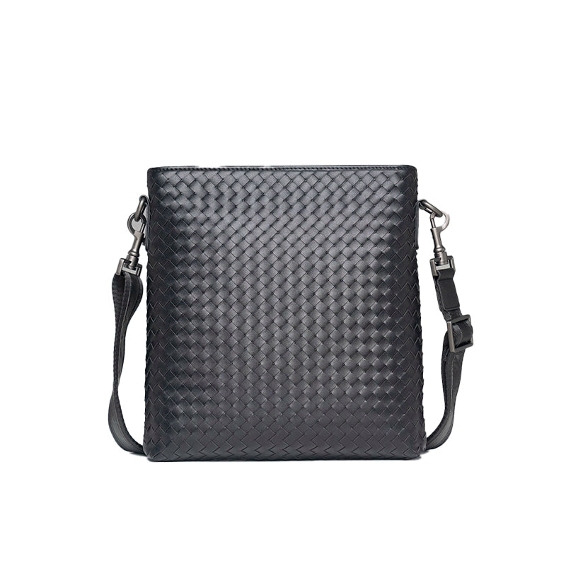 X&BV真皮男包时尚单肩包潮牌韩版竖款编织新款休闲斜跨包男小背包