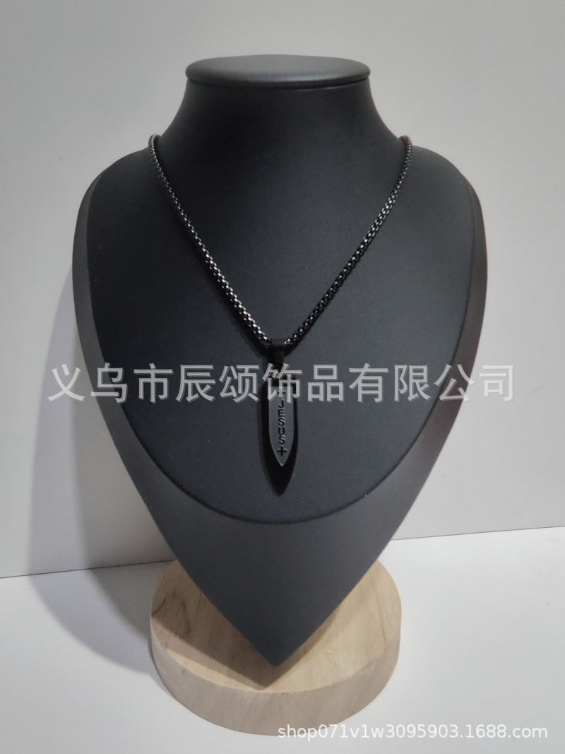 亚马逊热销不锈钢十字架吊坠男欧美潮流百搭18K金电镀子弹 头项链