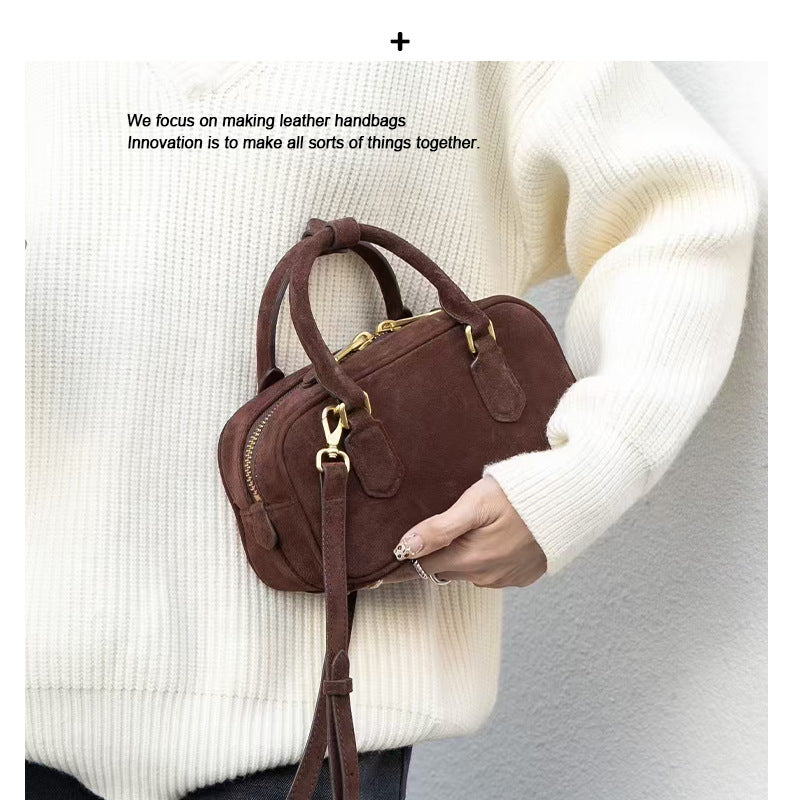 2024秋冬新款时尚头层牛皮真皮磨砂皮麂皮单肩包托特包包公文大包