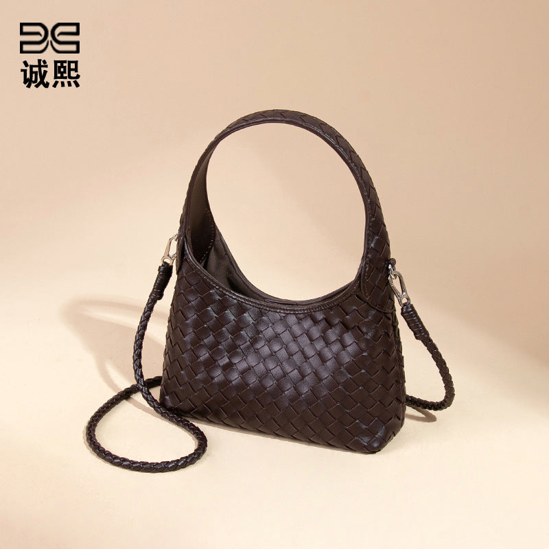 高级感时尚轻奢手拎女包小众单肩斜跨腋下包外贸批发手工编织包包