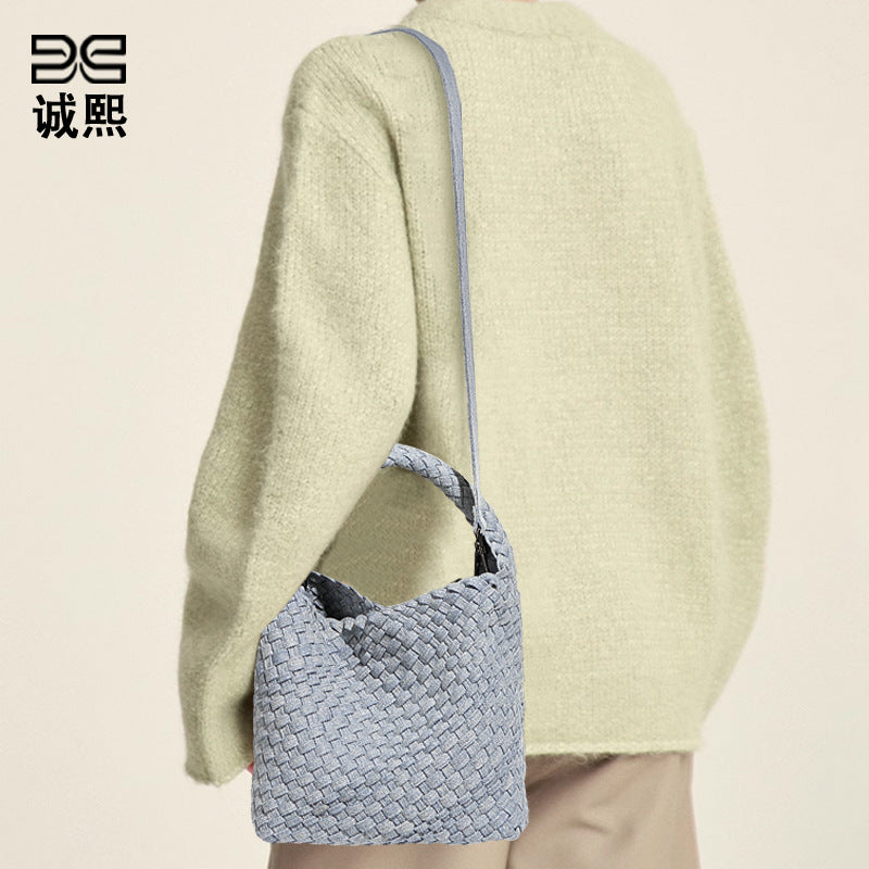 工厂定制手工编织包包简约潮流牛仔布单肩斜挎女包休闲轻便手提包