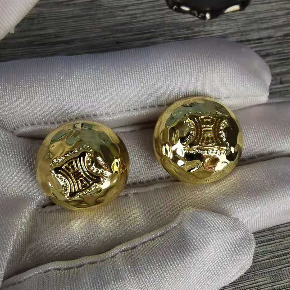 赛家新款凯旋门半球耳夹铜电镀18K金复古中古vintage风耳环无耳洞