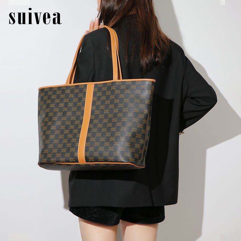 托特包包女2024新款欧美复古手提包老花女士大容量单肩女包时尚