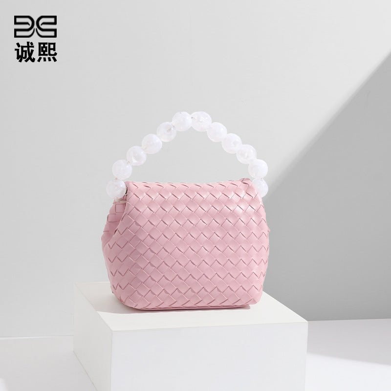 小众设计包包女小清新马卡龙色文艺淑女珍珠提把饭盒包单肩斜挎包