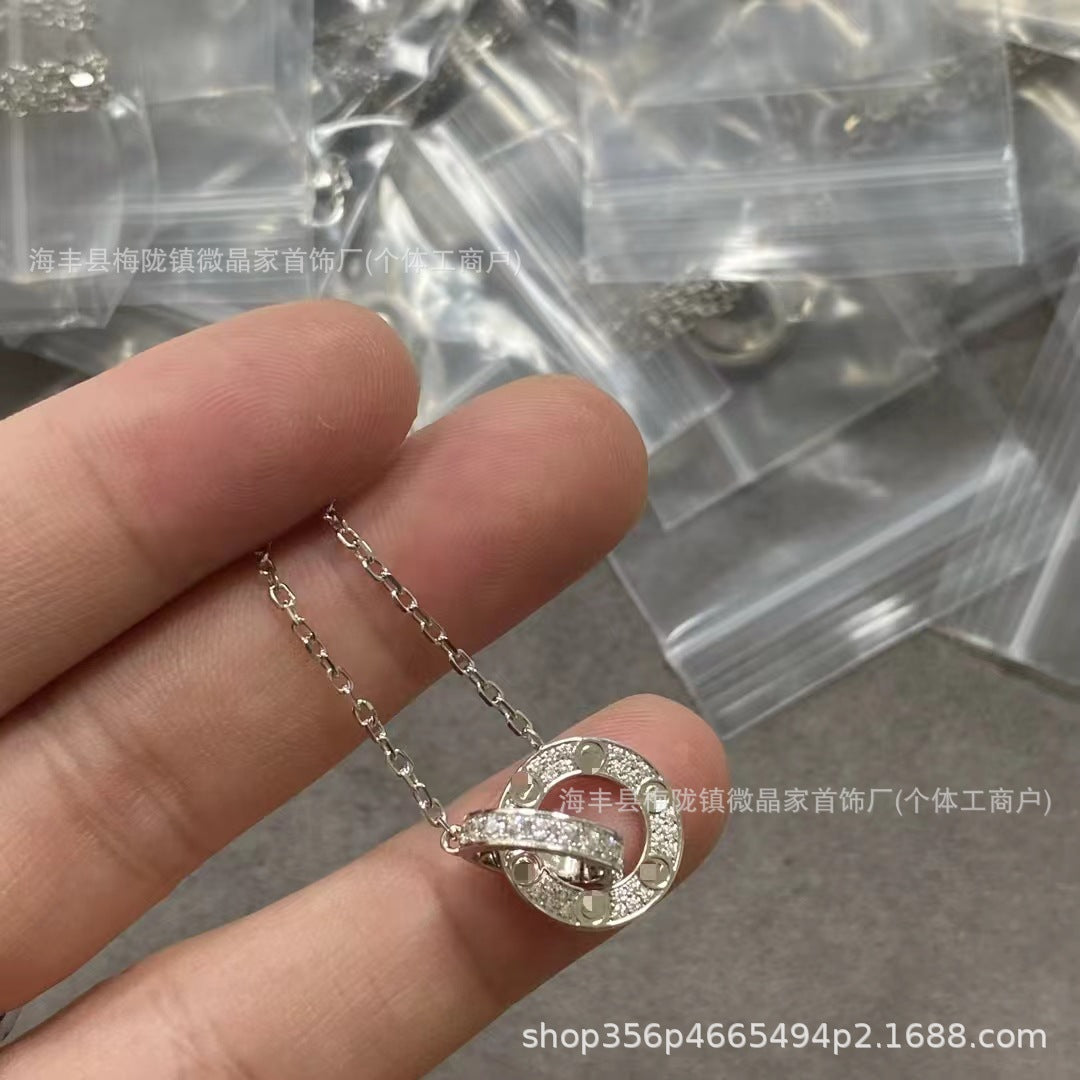 卡家高版本双环满天星圆饼项链女精工镀18K玫瑰金轻奢高级感锁骨