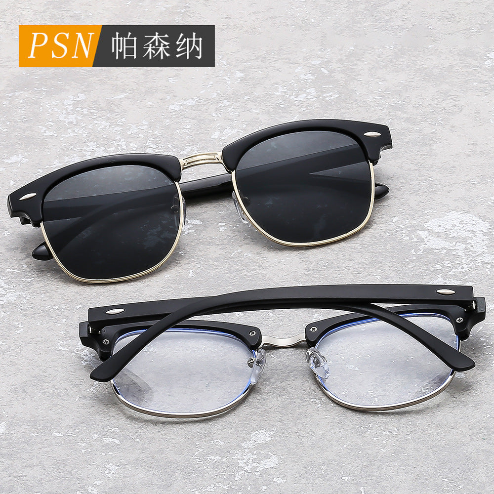 经典3016防蓝光平光镜防晒uv400墨镜网红复古米丁金属PC太阳眼镜