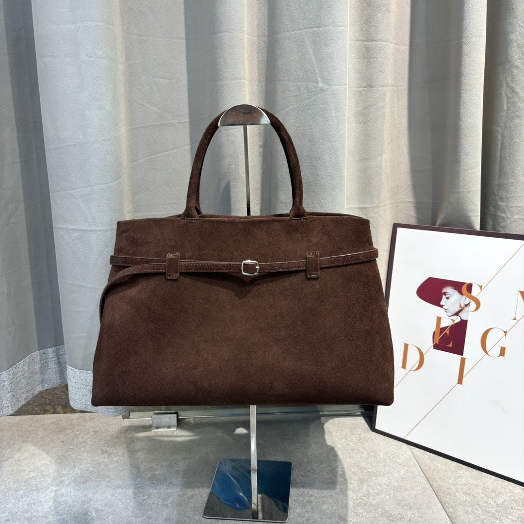 2024秋冬新款时尚百搭复古磨砂皮面托特大容量高级感手提单肩包包