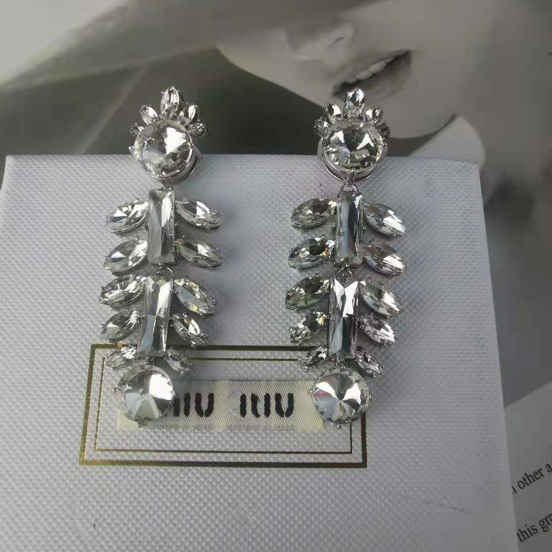 缪家新款耳环仿水晶太阳花鱼骨镶钻耳坠法式高级耳饰长款耳钉女