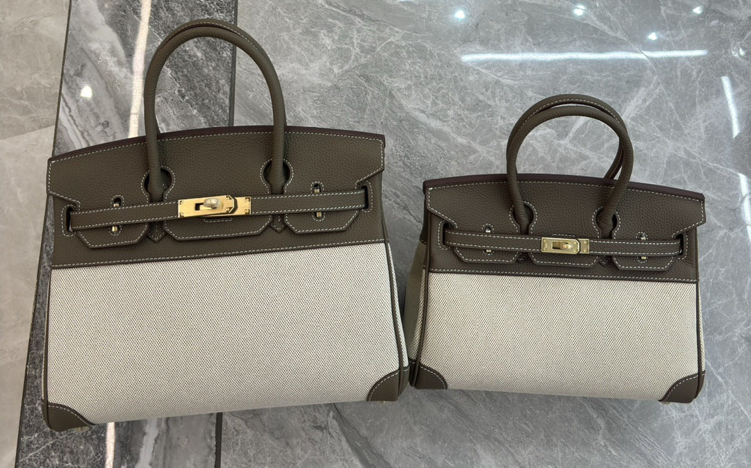 包包女2024新款潮手提包韩版时尚斜跨包女士牛皮配帆布铂金包包