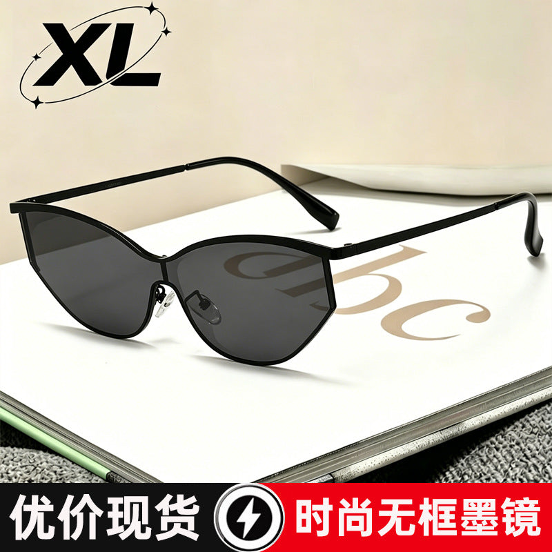 批发欧美无框墨镜女高级感出街拍照防紫外线太阳墨镜百搭太阳镜女