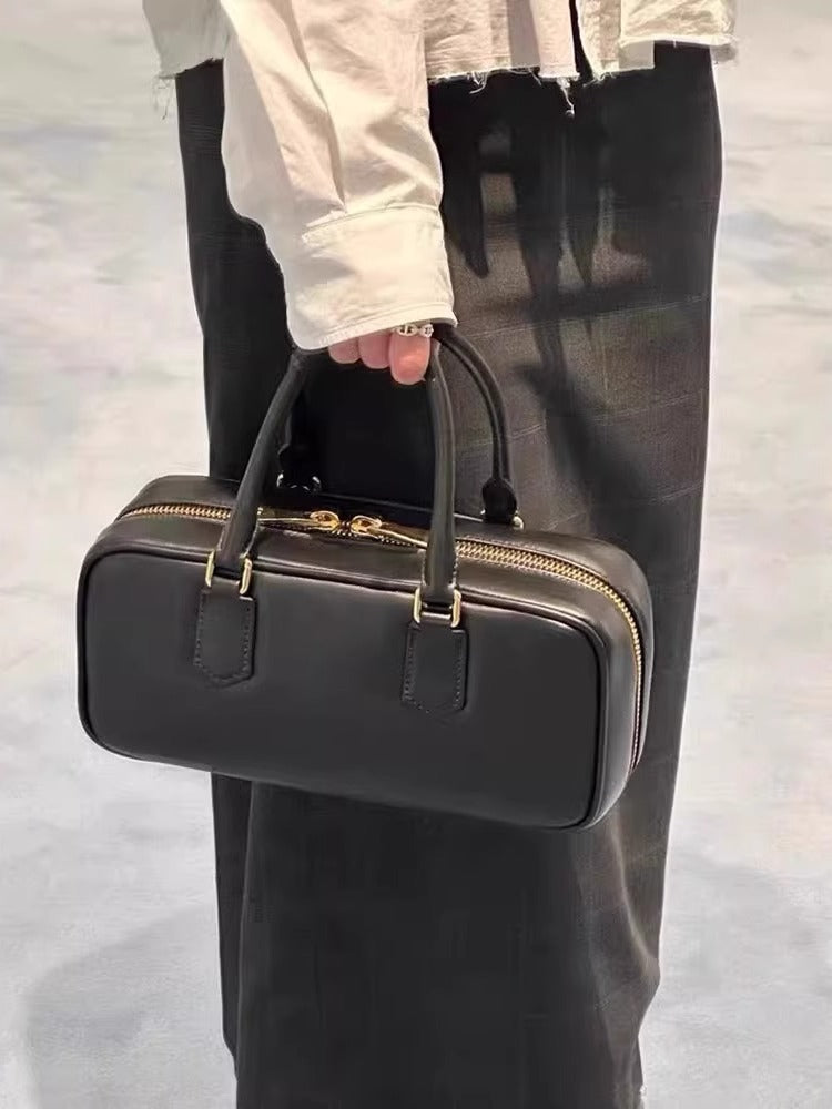 miu家新款真皮女包保龄球包横款公文包波士顿手提单肩包直播代发