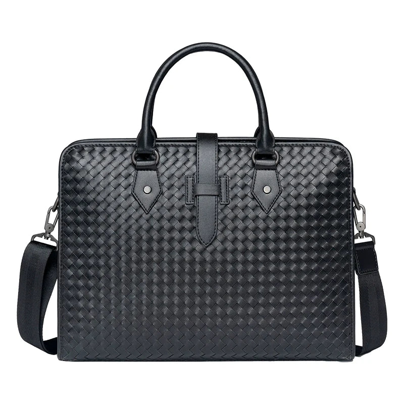 x&bv男包手提包真皮商务公文包电脑包编织头层牛皮单肩斜挎包拎包