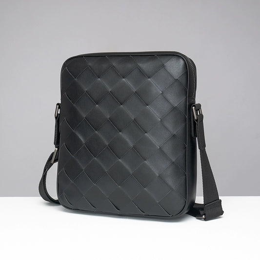 X&BV男包单肩包真皮休闲竖款编织商务男士斜挎包新款时尚潮流背包