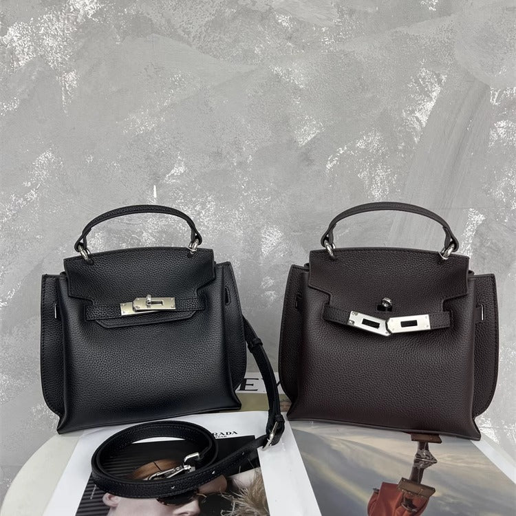 2025新款真皮凯莉包欧美时尚小众头层牛皮女包轻奢气质单肩斜挎包