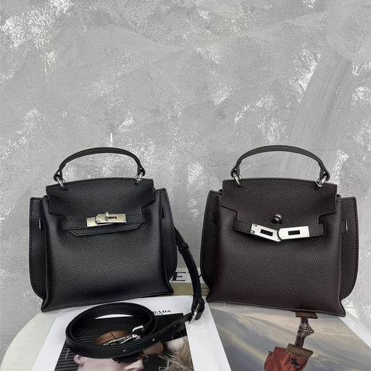 2025新款真皮凯莉包欧美时尚小众头层牛皮女包轻奢气质单肩斜挎包