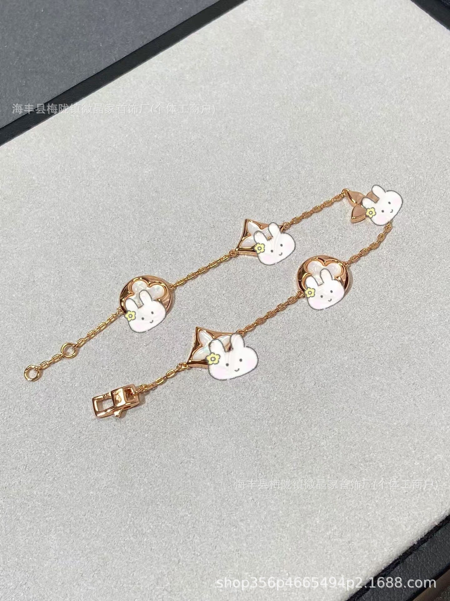 高版驴家老花白贝母手链菱形贝母天河石项链S925银镀18K玫瑰金