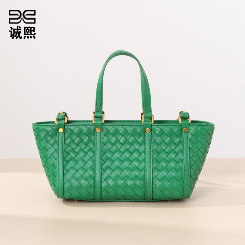 跨境新款编织手提包女士韩版大容量单肩腋下包简约质感潮流斜挎包