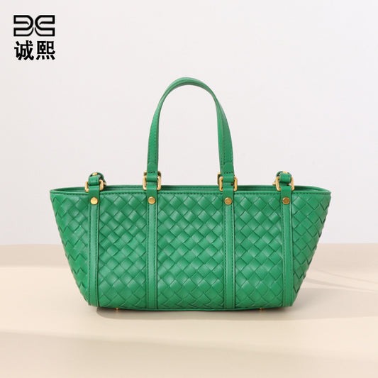 跨境新款编织手提包女士韩版大容量单肩腋下包简约质感潮流斜挎包