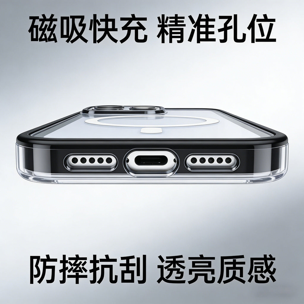 Magsafe磁吸亚马逊跨境适用苹果17promax手机套16防摔透明手机壳