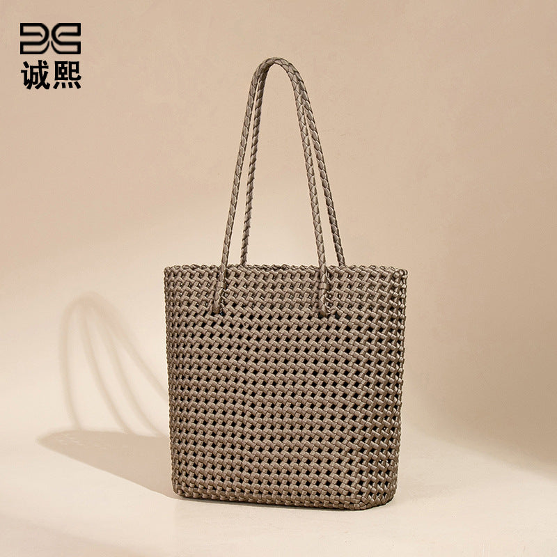 跨境新款大容量单肩托特包风车结镂空子母腋下包高级感通勤编织包