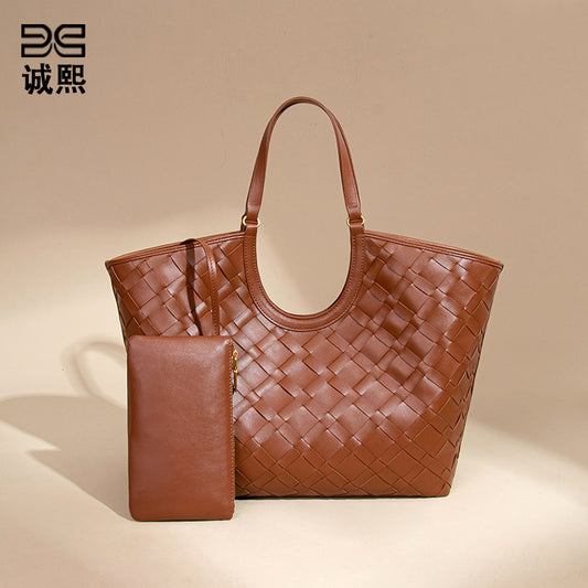 跨境2025新款菜篮子编织女包休闲大容量手提包复古单肩腋下托特包