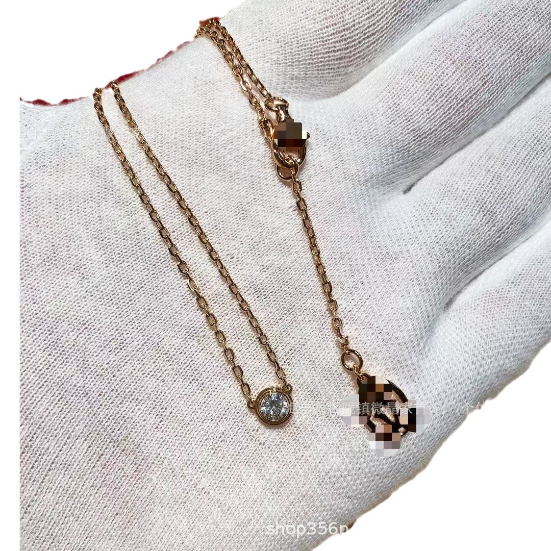 卡家高版小飞碟项链S925银镀18K玫瑰金单钻项链CNC精工厂家直销