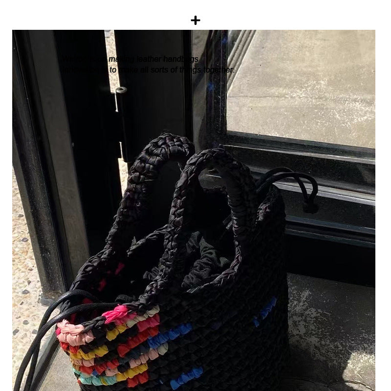 2025新品网红同款时尚百搭暗黑撞色手工编织设计小众手提斜挎包潮