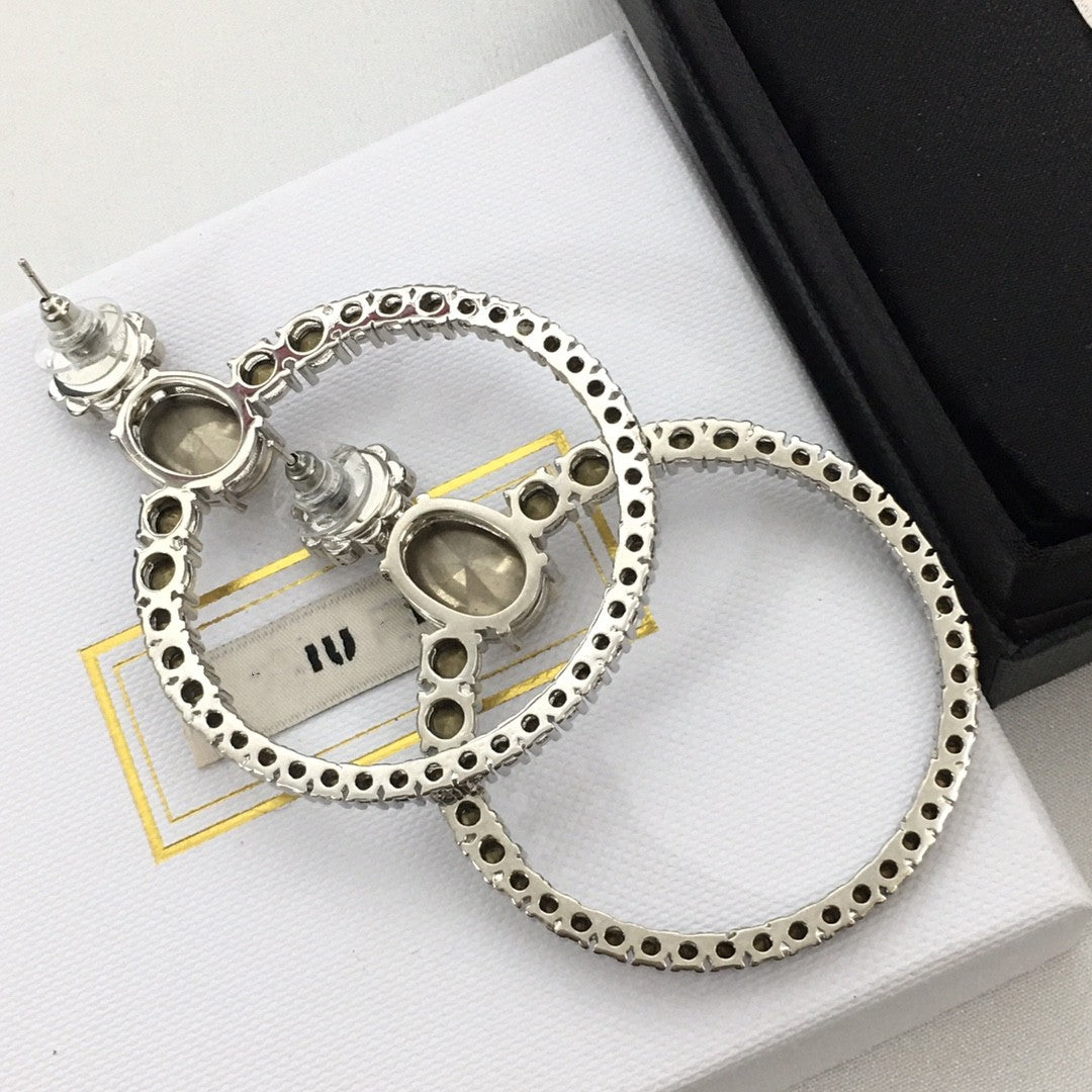 缪家新款太阳花水晶满钻大耳圈耳坠花朵水钻圆圈耳钉女时尚欧美