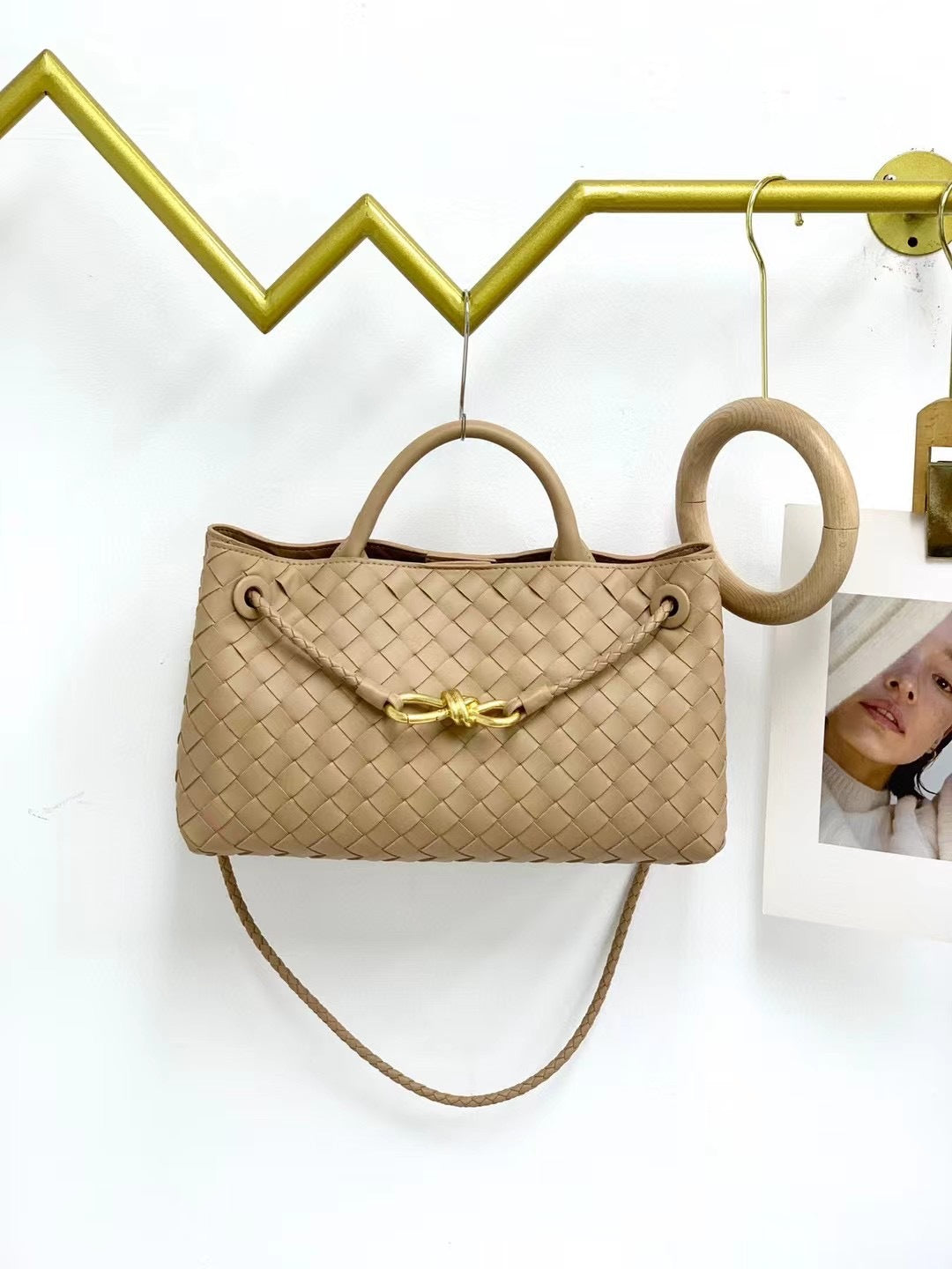 2023真皮编织包手提包女包单肩包牛皮手拎包小众品牌大包金色背包